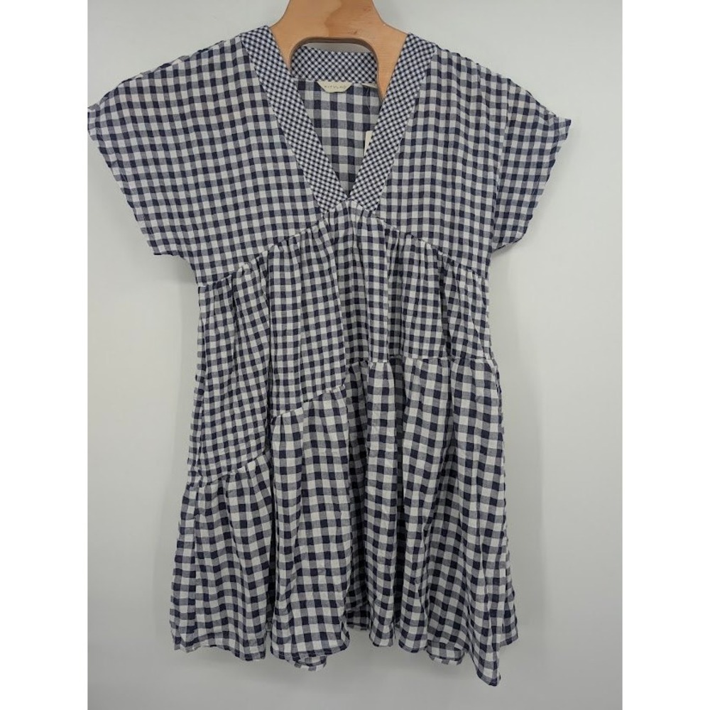11.1 Tylho Gingham V-Neck Swing Dress Blue White Anthropologie NWT Women's sz M